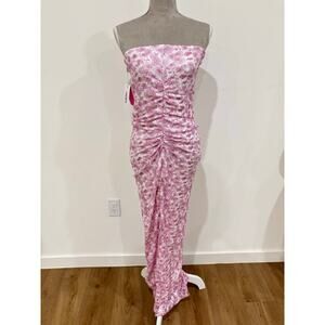 NWT Beginning Boutique Pink Floral Print Strapless Long Maxi Dress Size Size M